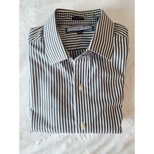 Tommy Hilfiger Ithaca Striped Charcoal/White Cotton Dress Shirt 16-1/2 L 34/35